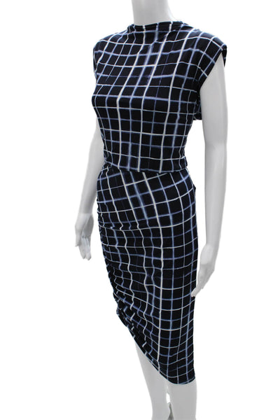 Calvin Klein Women Bodycon Dress Black Mockneck Short Sleeve Check Size M