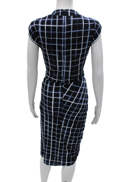 Calvin Klein Women Bodycon Dress Black Mockneck Short Sleeve Check Size M