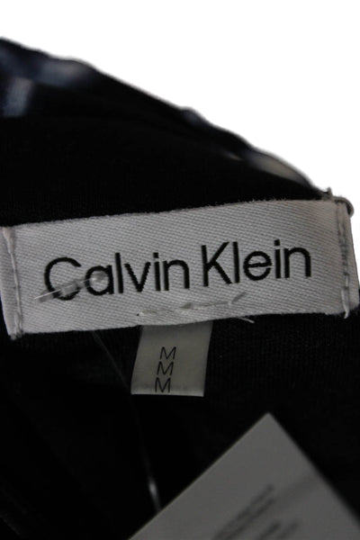 Calvin Klein Women Bodycon Dress Black Mockneck Short Sleeve Check Size M