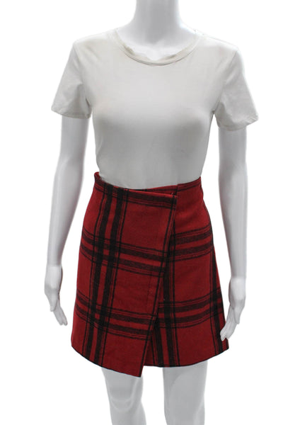 Cynthia Rowley Women Wrap Skirt Red Plaid Polyester Zip Knee Length Size 12