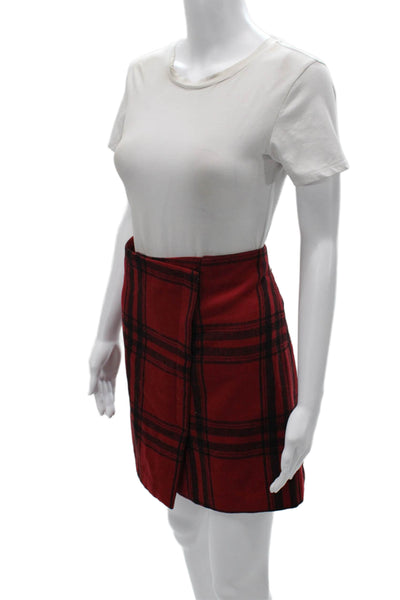 Cynthia Rowley Women Wrap Skirt Red Plaid Polyester Zip Knee Length Size 12
