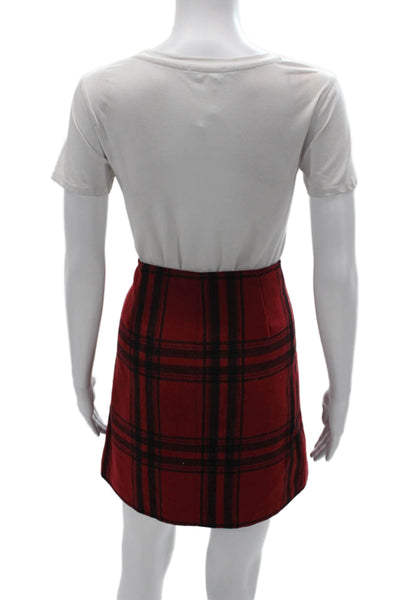 Cynthia Rowley Women Wrap Skirt Red Plaid Polyester Zip Knee Length Size 12