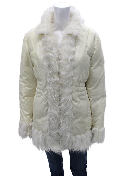 Brandon Thomas Women Puffer Jacket White Nylon Long Sleeve Solid Size M
