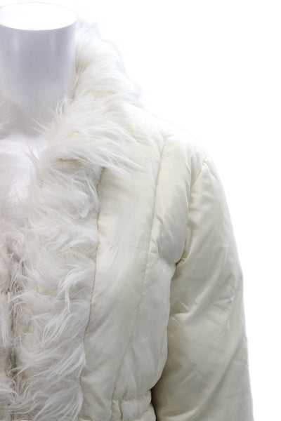 Brandon Thomas Women Puffer Jacket White Nylon Long Sleeve Solid Size M
