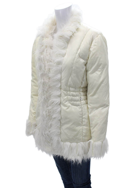 Brandon Thomas Women Puffer Jacket White Nylon Long Sleeve Solid Size M