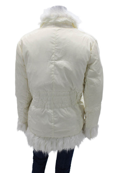 Brandon Thomas Women Puffer Jacket White Nylon Long Sleeve Solid Size M