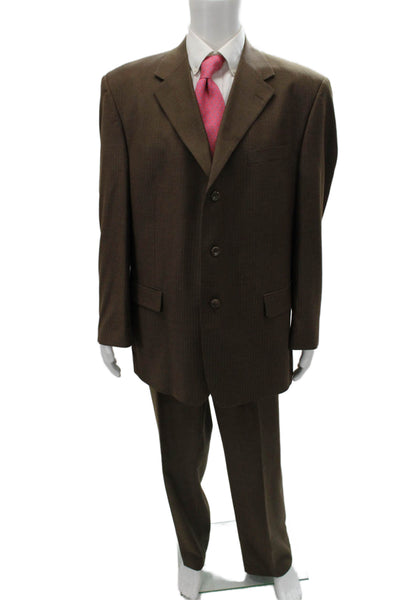 Luca Rossi Mens 2 Piece Striped Brown Polyester Suit Size 46