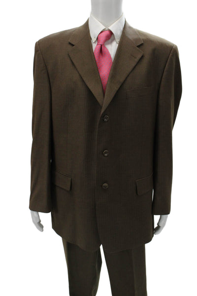 Luca Rossi Mens 2 Piece Striped Brown Polyester Suit Size 46