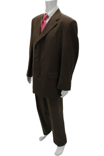 Luca Rossi Mens 2 Piece Striped Brown Polyester Suit Size 46