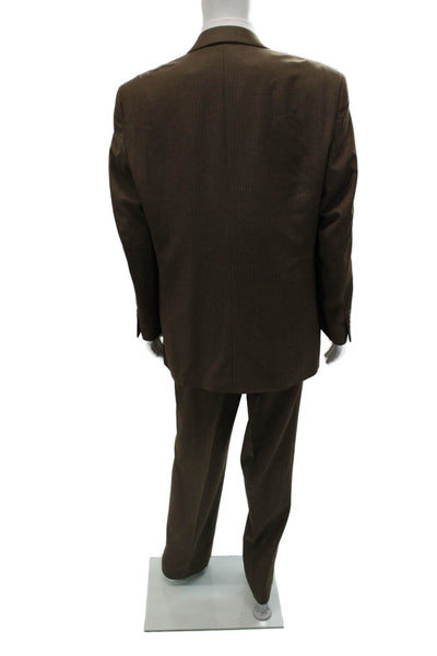 Luca Rossi Mens 2 Piece Striped Brown Polyester Suit Size 46