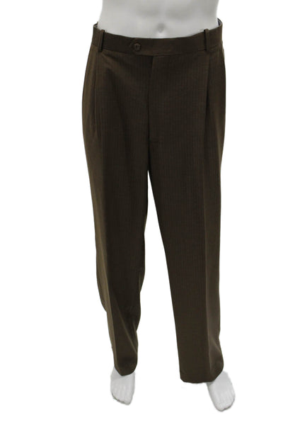 Luca Rossi Mens 2 Piece Striped Brown Polyester Suit Size 46