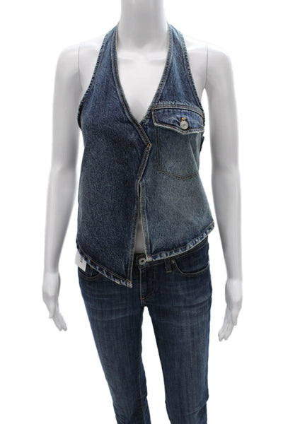 Zara Womens Halter Denim Tank Blue Sleeveless Basic Zipper Size S