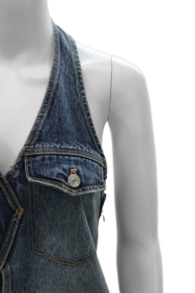 Zara Womens Halter Denim Tank Blue Sleeveless Basic Zipper Size S