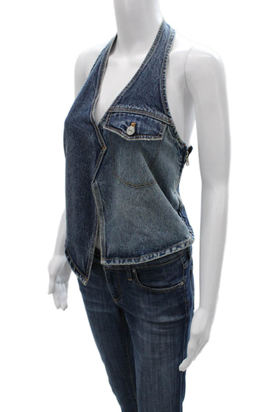 Zara Womens Halter Denim Tank Blue Sleeveless Basic Zipper Size S