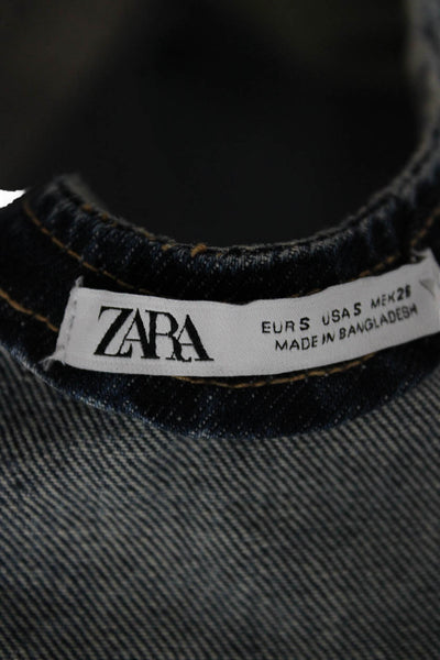 Zara Womens Halter Denim Tank Blue Sleeveless Basic Zipper Size S