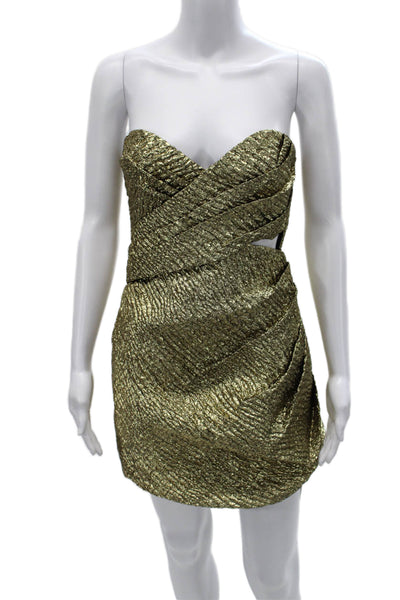 Aknvas Women Mini Dress Gold Sweetheart Neckline Sleeveless Polyester Size 10