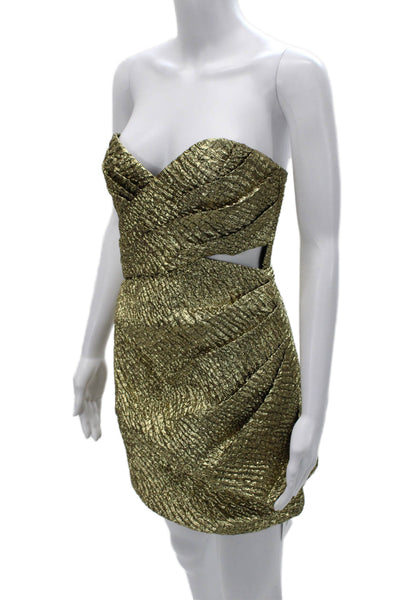 Aknvas Women Mini Dress Gold Sweetheart Neckline Sleeveless Polyester Size 10