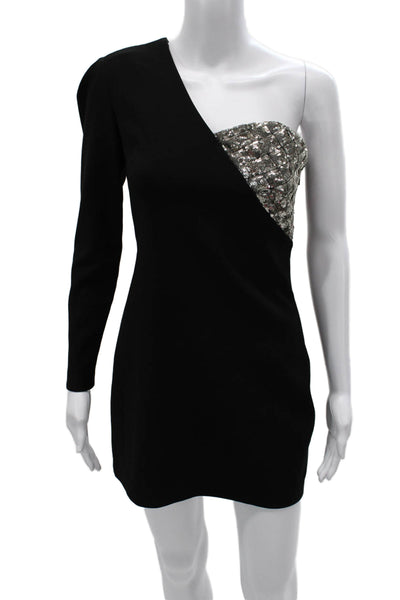 MNG Women Bodycon Black One Shoulder Long Sleeve Mini Dress Size 4