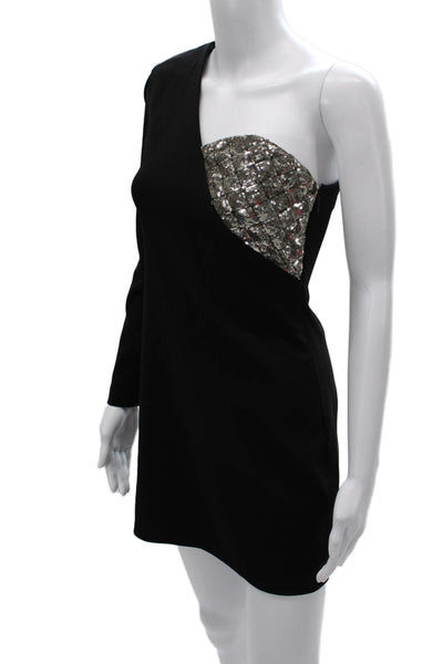 MNG Women Bodycon Black One Shoulder Long Sleeve Mini Dress Size 4