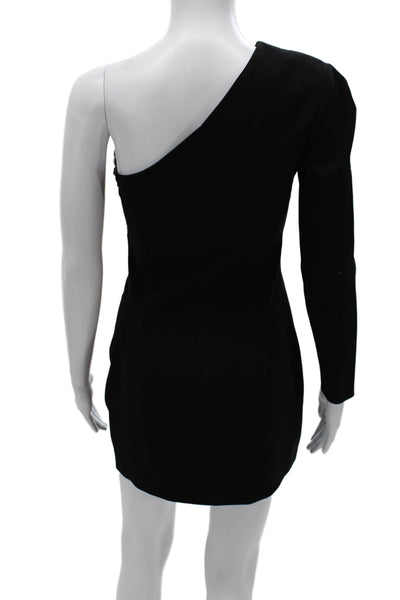 MNG Women Bodycon Black One Shoulder Long Sleeve Mini Dress Size 4