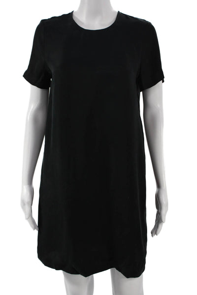 J Crew Womens Shift Dress Black Cupro Short Sleeve Crew Neck Size XS