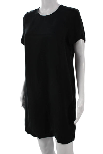 J Crew Womens Shift Dress Black Cupro Short Sleeve Crew Neck Size XS