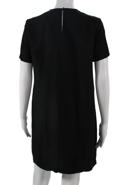 J Crew Womens Shift Dress Black Cupro Short Sleeve Crew Neck Size XS