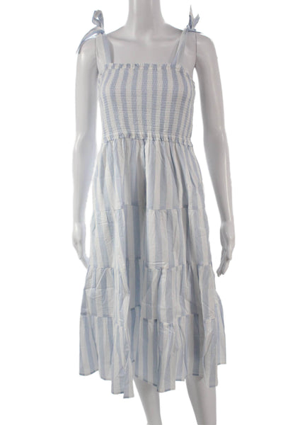 J Crew Womens Blue Striped Cotton Sundress Square Neck Sleeveless Midi Size PS