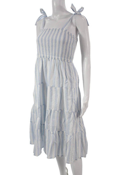 J Crew Womens Blue Striped Cotton Sundress Square Neck Sleeveless Midi Size PS