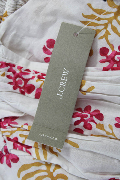 J Crew Womens Shift Dress White Floral V-Neck Long Sleeve Cotton Tie Size S