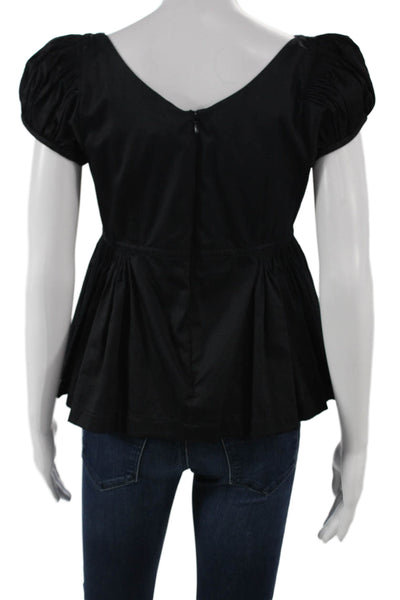 Rebecca Taylor Womens Basic Black Square Neck Short Sleeve Cotton Blouse Size 4