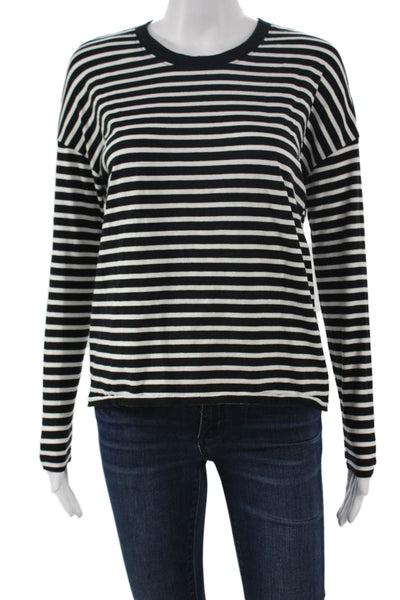 Madewell Women Basic Striped Cotton Crew Neck Long Sleeve T-Shirt Size XS