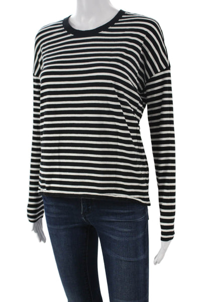 Madewell Women Basic Striped Cotton Crew Neck Long Sleeve T-Shirt Size XS