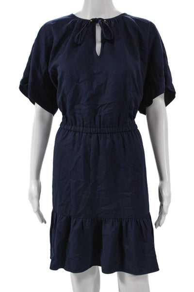 Out Of Office Womens Tencel Blouson Dress Blue V-Neck Size L