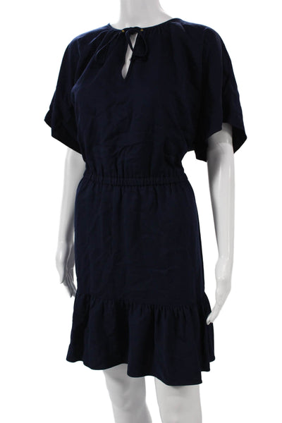 Out Of Office Womens Tencel Blouson Dress Blue V-Neck Size L