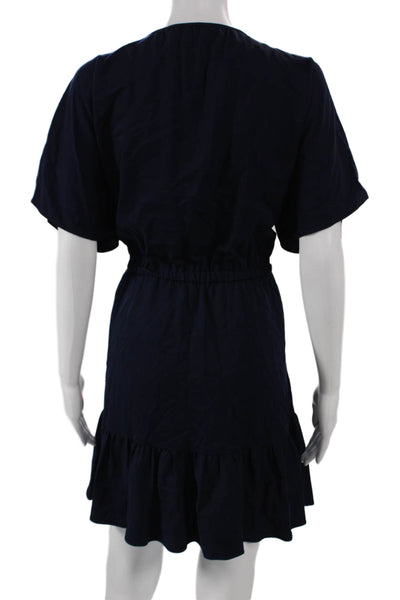 Out Of Office Womens Tencel Blouson Dress Blue V-Neck Size L