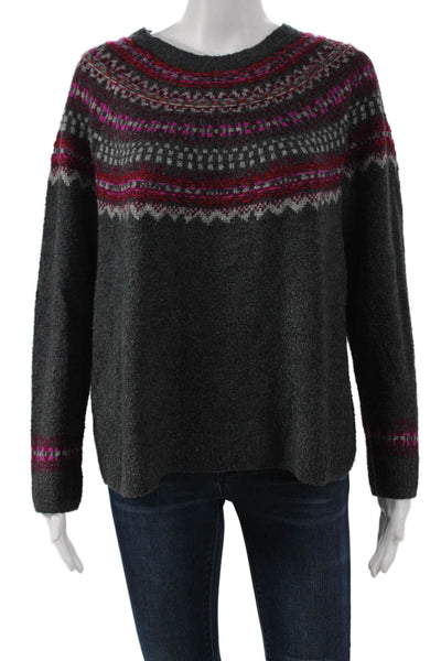 J. Jill Womens Pullover Gray Fair Isle Cotton Crewneck Long Sleeve Size L Petite