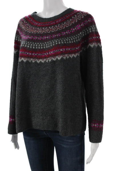 J. Jill Womens Pullover Gray Fair Isle Cotton Crewneck Long Sleeve Size L Petite