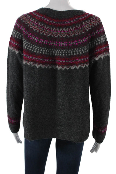 J. Jill Womens Pullover Gray Fair Isle Cotton Crewneck Long Sleeve Size L Petite