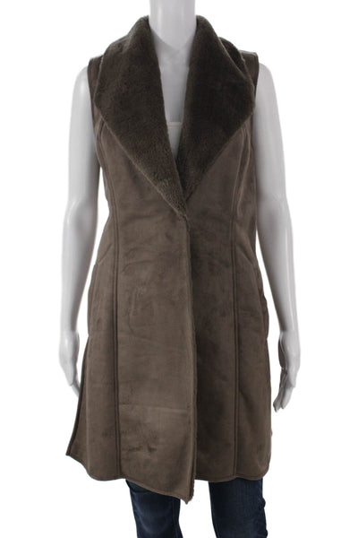 Dennis Basso Women Brown Sleeveless Polyester Vest Size S