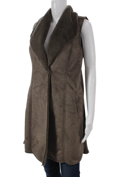 Dennis Basso Women Brown Sleeveless Polyester Vest Size S