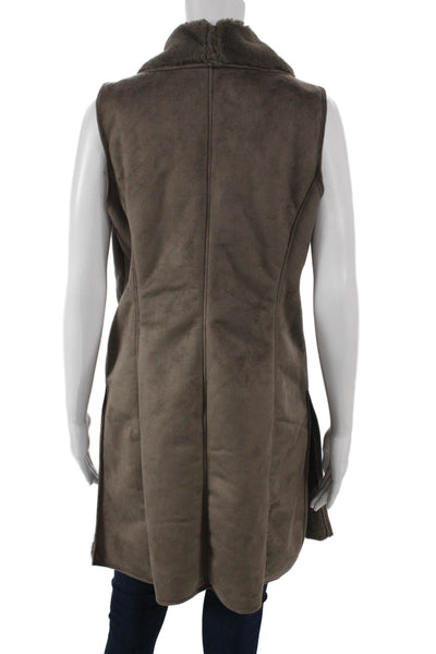 Dennis Basso Women Brown Sleeveless Polyester Vest Size S