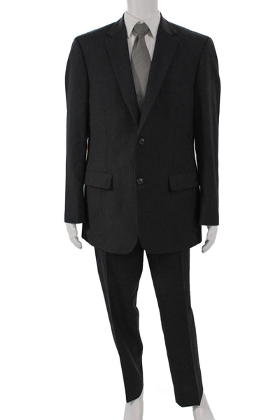 Pronto Uomo Mens 2 Piece Suit Solid Black 85% Wool Size 44