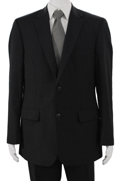 Pronto Uomo Mens 2 Piece Suit Solid Black 85% Wool Size 44