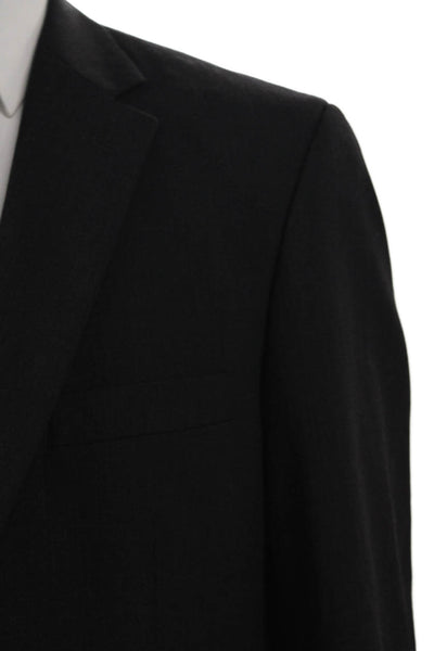 Pronto Uomo Mens 2 Piece Suit Solid Black 85% Wool Size 44