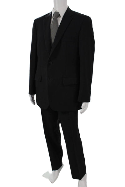 Pronto Uomo Mens 2 Piece Suit Solid Black 85% Wool Size 44