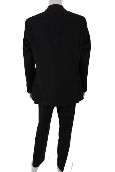 Pronto Uomo Mens 2 Piece Suit Solid Black 85% Wool Size 44