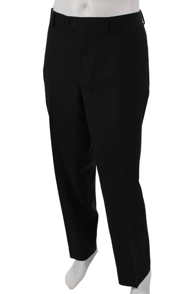 Pronto Uomo Mens 2 Piece Suit Solid Black 85% Wool Size 44