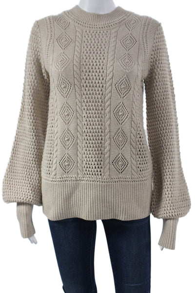 See by Chloe Women Pullover Sweater Beige Wool Geometric Crew Neck Size L