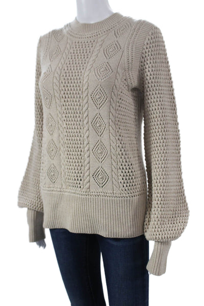 See by Chloe Women Pullover Sweater Beige Wool Geometric Crew Neck Size L